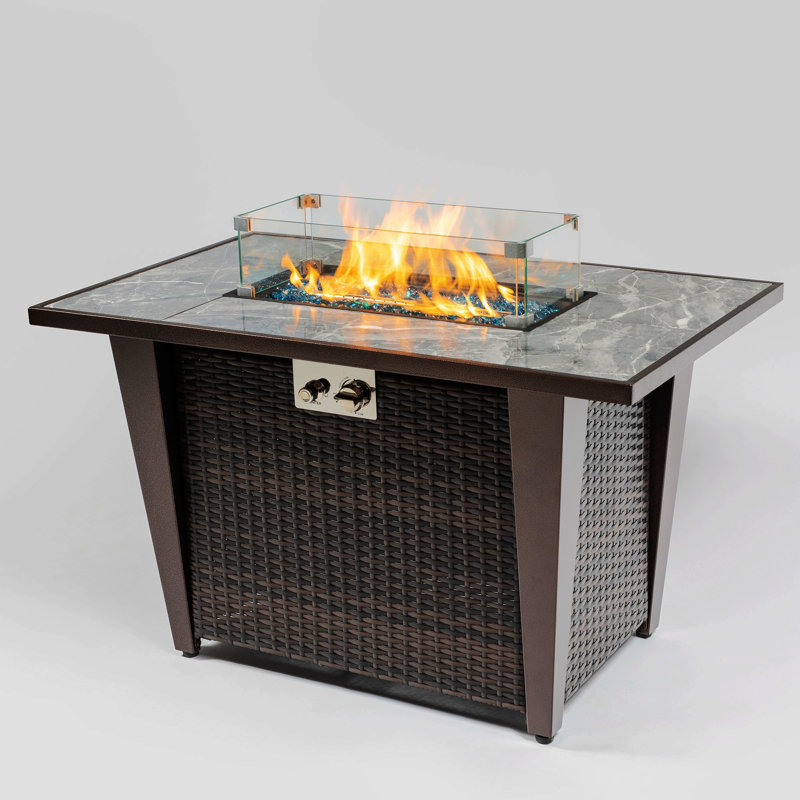 Rossalind Rectangle Wicker Propane / Liquefied Petroleum Gas Smokeless Fire Pit Table