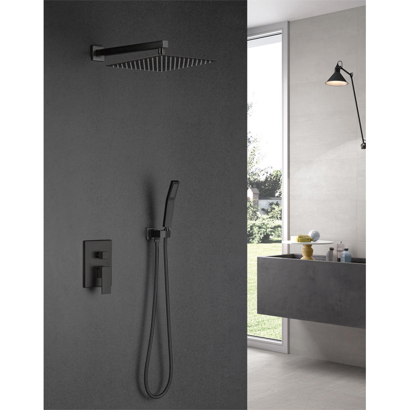 Complete Shower System With Rough-In Valve With 10 Inches Rain Shower Head, Matte Black