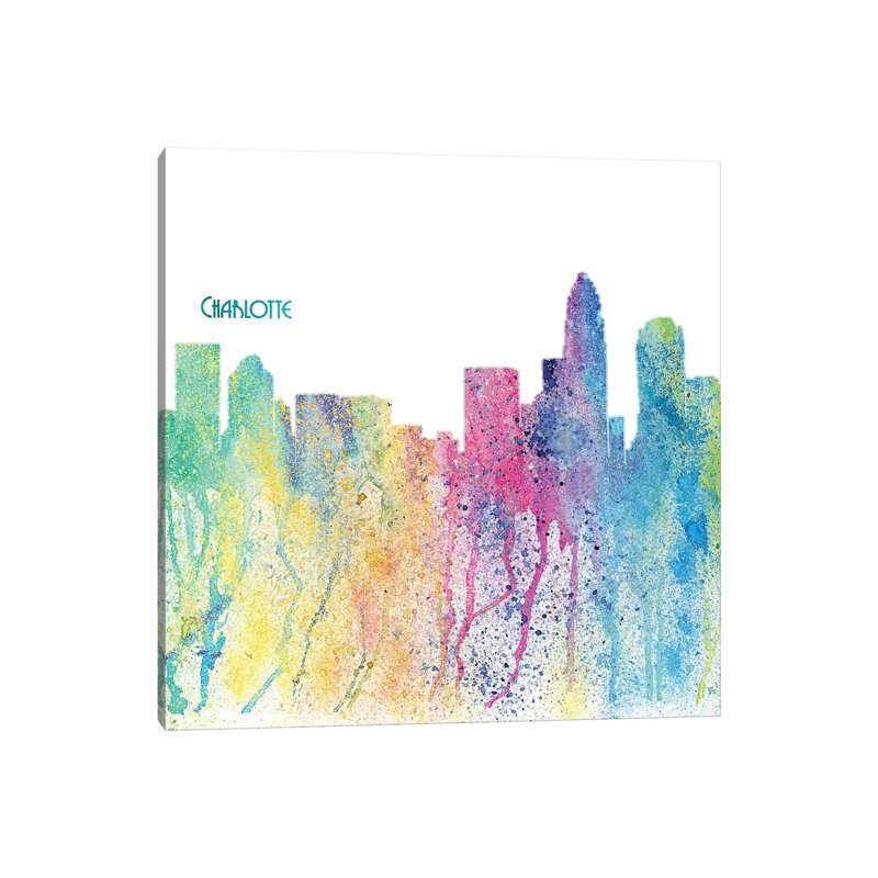 Charlotte North Carolina Skyline Silhouette Impressionistic Splash by Artist: Markus/Martina Bleichner - Wrapped Canvas Painting