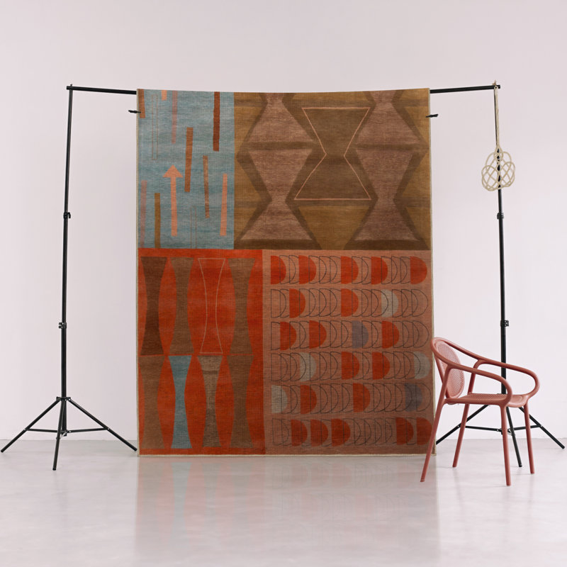 Tapis décoratif moderne à motif géométrique abstrait orange, Rectangle 4 pi 11,06 po x 9 pi 10,11 po