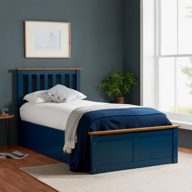 Verona Wooden Ottoman Bed, Single (3'), Navy Blue