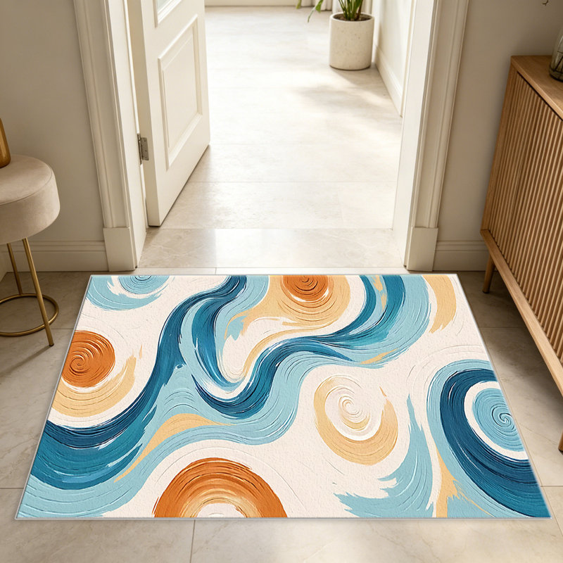 Blue Swirl Art carpet-easy to clean, machine-washable, soft and comfortable; suitable for door mats, kitchens, living rooms, bedrooms, corridors, and laundry areas. Easy to clean, durable carpet for home decoration.