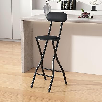 Upholstered Counter Stool with Metal Frame, Black