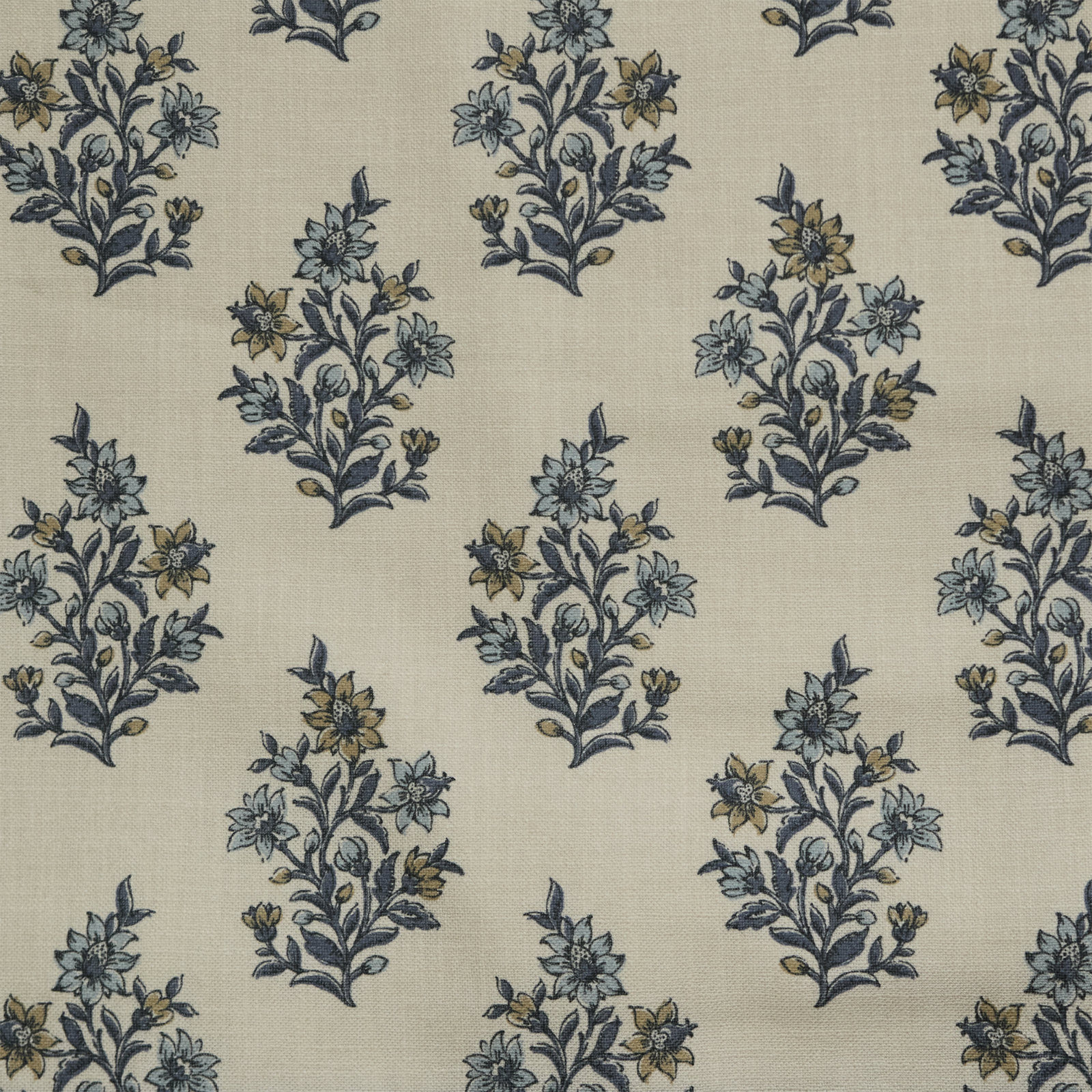 Inverted Pleat Blackout Lining Floral Block Print, 33" W x 84" L, Blue