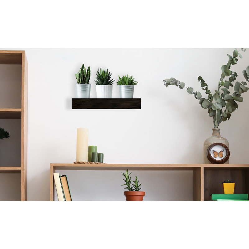 Baxlee Oak Solid Wood Floating Shelf, Black, 3" H x 12" W x 5" D