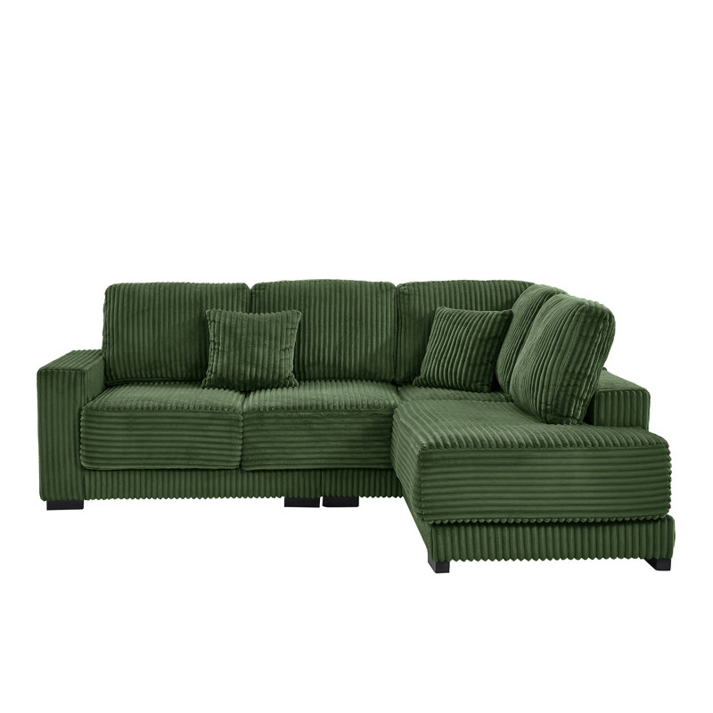 93'' Reversible Modern Upholstered L-Shape Sectional Sofa, Green Corduroy