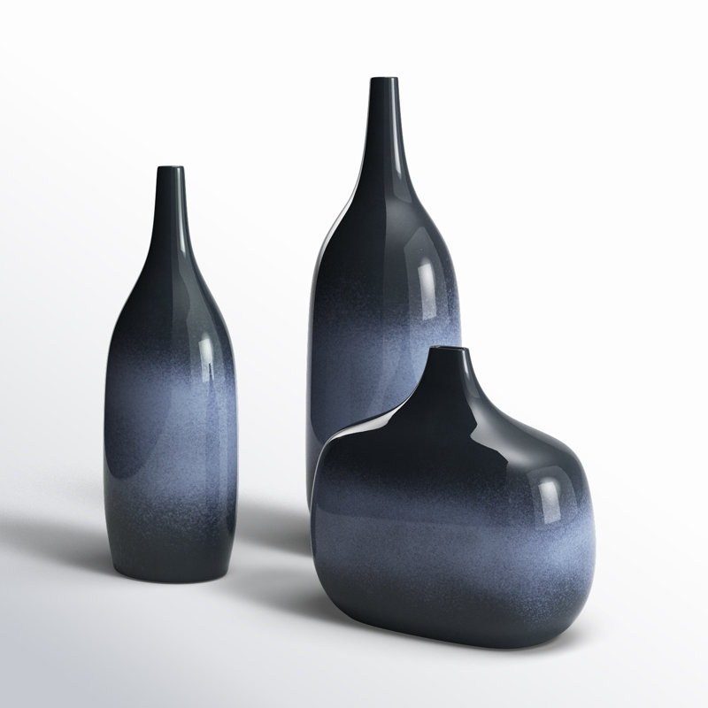 Weedman 3-Piece Set of Ceramic Table Vases, Black/Navy