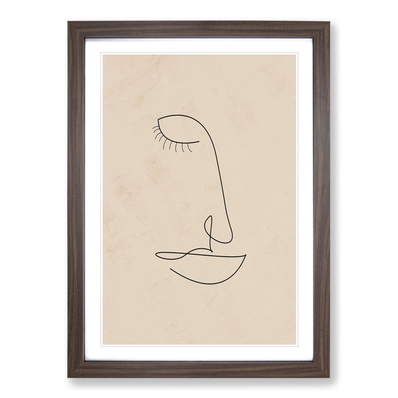 Line Form Female Face - Picture Frame Drawing, 36cm H x 27cm W x 2cm D, Walnut Framed