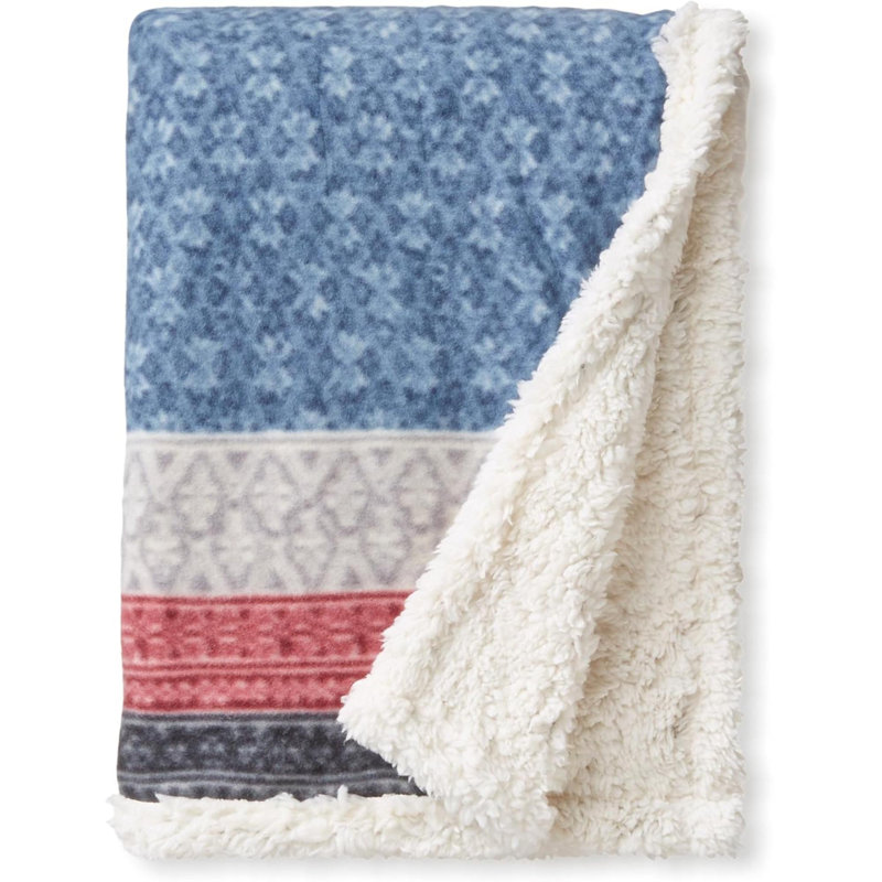 Jeté de lit super doux réversible en sherpa et en molleton brossé idéal pour se prélasser Fair Isle Midnight, Bleu