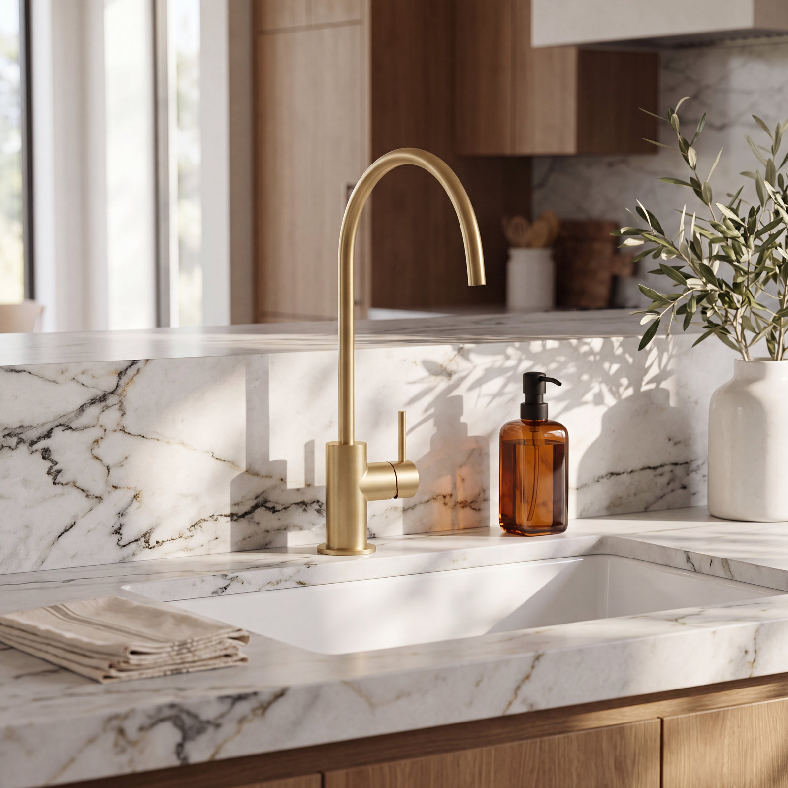 Circular Cold Water Dispenser, Brushed Brass