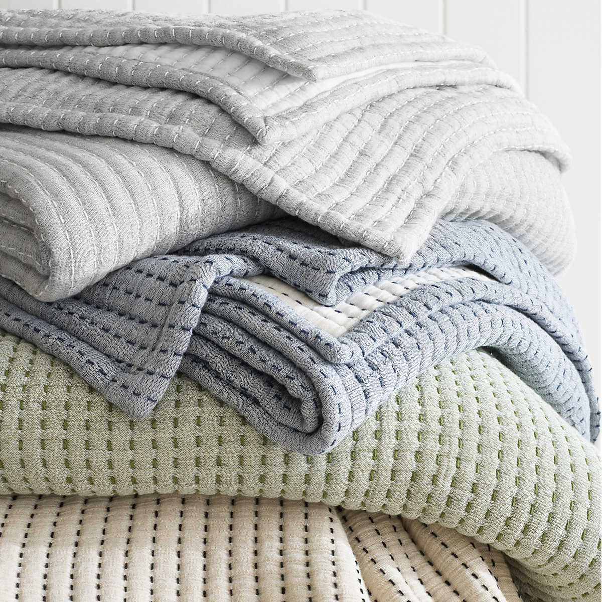 Pick Stitch Cotton Coverlet Set, Full/Double Coverlet, Gray