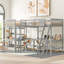 Lit mezzanine simple en bois en forme de L avec échelle et 2 bureaux intégrés en forme de L, gris