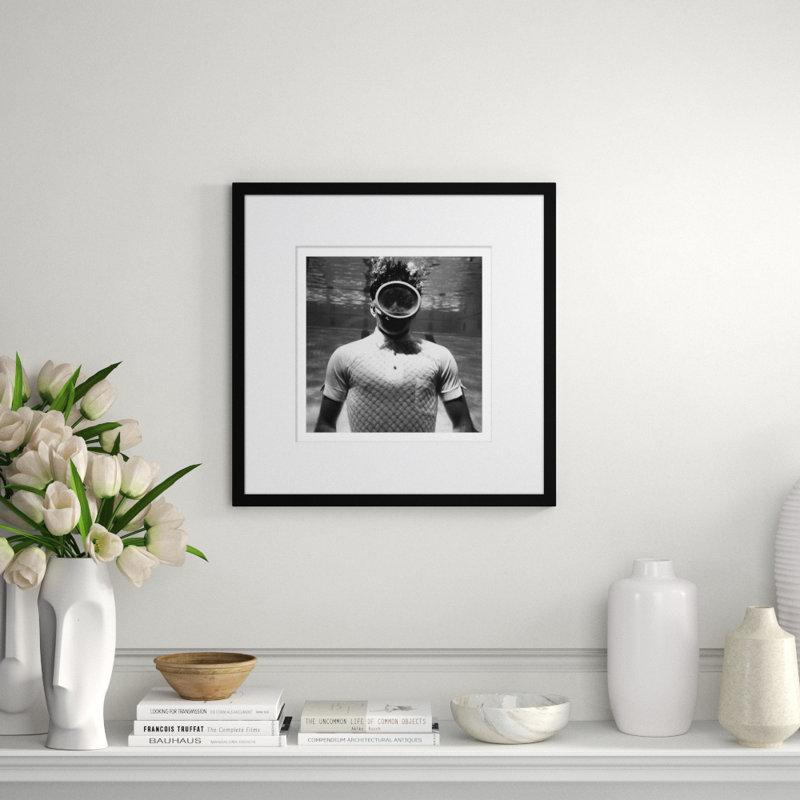 Man Underwater Giclee Print, Black Framed Paper, 41" H x 41" W x 1.5" D