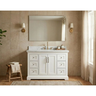 Mareo 48" Solid Wood Single Bathroom Vanity with Cabinet Storage, Mirror Not Included