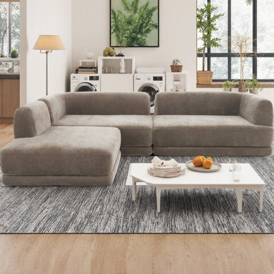 115" Modern L-Shaped Sectional Sofa with Chaise Lounge, 3-Piece Set, Deep 32.28" Seating, High-Density Compressed Sponge, Fully Assembled Right-Hand Facing, for Living Room