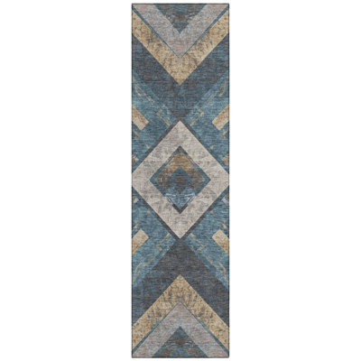 Machine Washable Indoor/Outdoor Xhevrie Navy Rug
