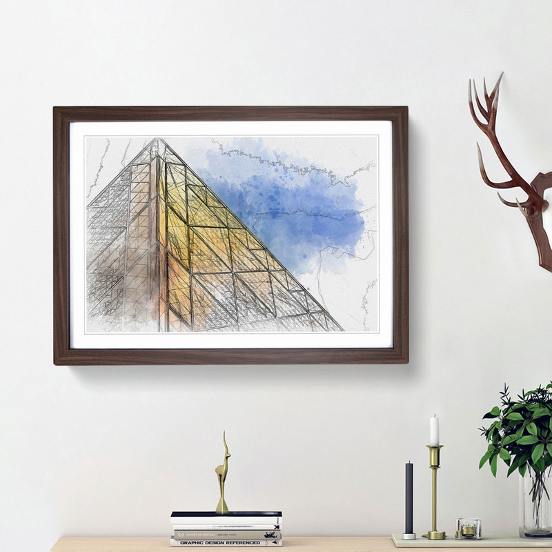 Architecture Sketch Vol.19 in Abstract - Picture Frame Graphic Art Print, Walnut Framed, 27cm H x 36cm W x 2cm D
