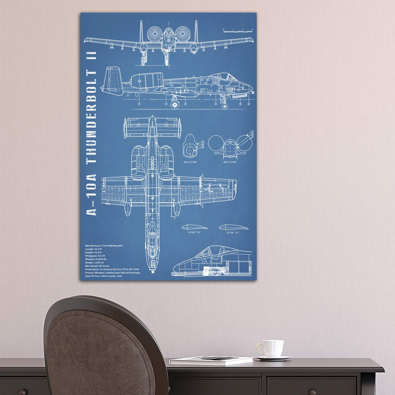A-10 Thunderbolt II [Warthog] Airplane | Black - Portrait by Action Blueprints - Wrapped Canvas Print