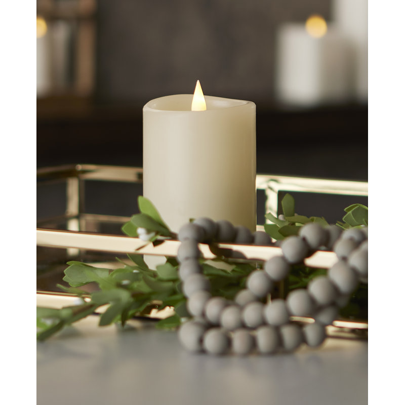 Classic Real Wax Body Flickering Flameless Battery Powered LED Pillar Candle, 5" H x 3" W x 3" D, Gold