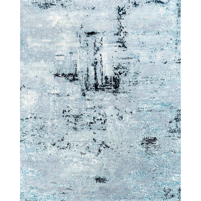 Hand-Knotted High-Quality Blue and Silver Area Rug