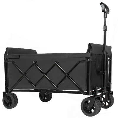 Upgraded 5*2" Wide Wheels-Expandable Dual-Layer Utility Wagon With 100% Extra Space, 220Lbs Capacity Grocery Cart For Camping, Shopping, Sports, Gardening, Fishing, Black