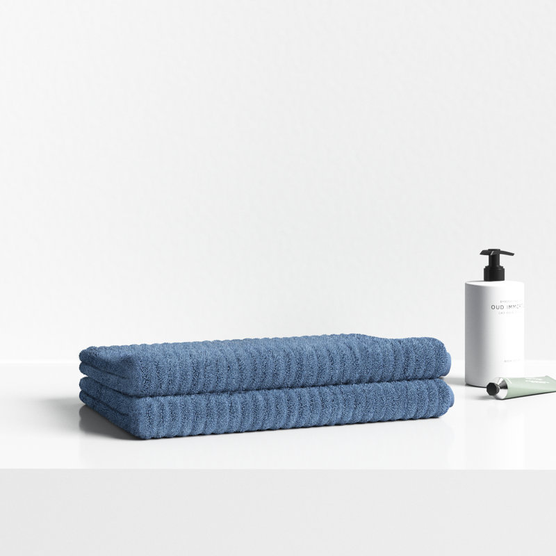 100% Cotton Plush Ribbed Bath Sheet, Slate Blue