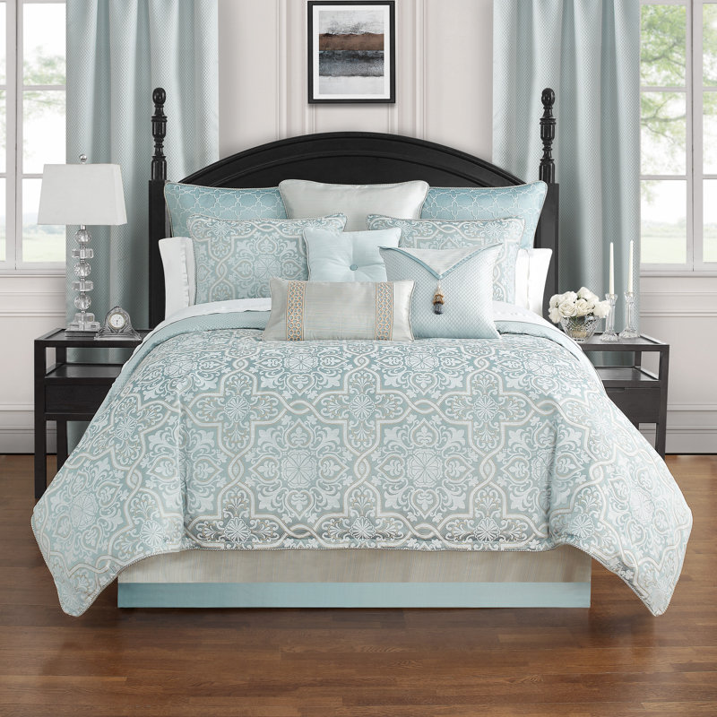 Ensemble d'édredon réversible en microfibre bleu Arezzo 6 pièces, Édredon très grand et 4 très grandes taies déc
