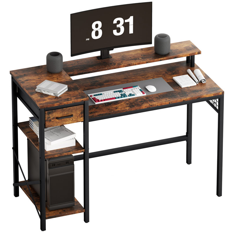 Andrick Metal Base Computer Desk, Brown