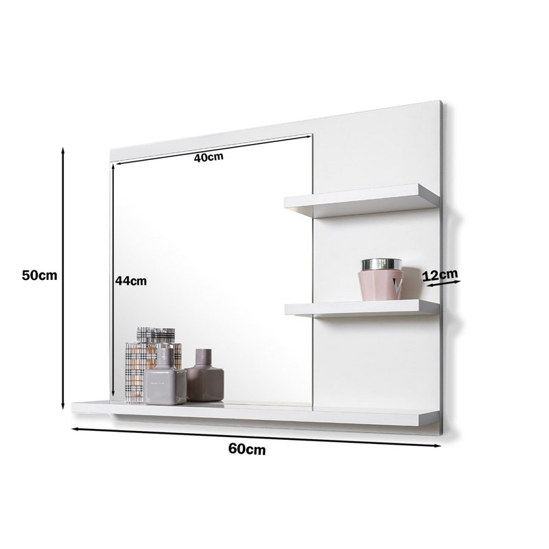 Jakia Rectangle Mirror with Shelves, White
