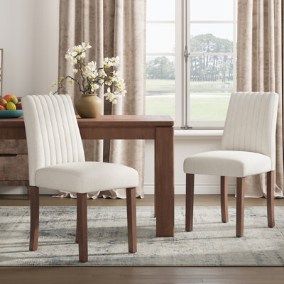 Modern Upholstered Dining Chairs with Walnut Legs