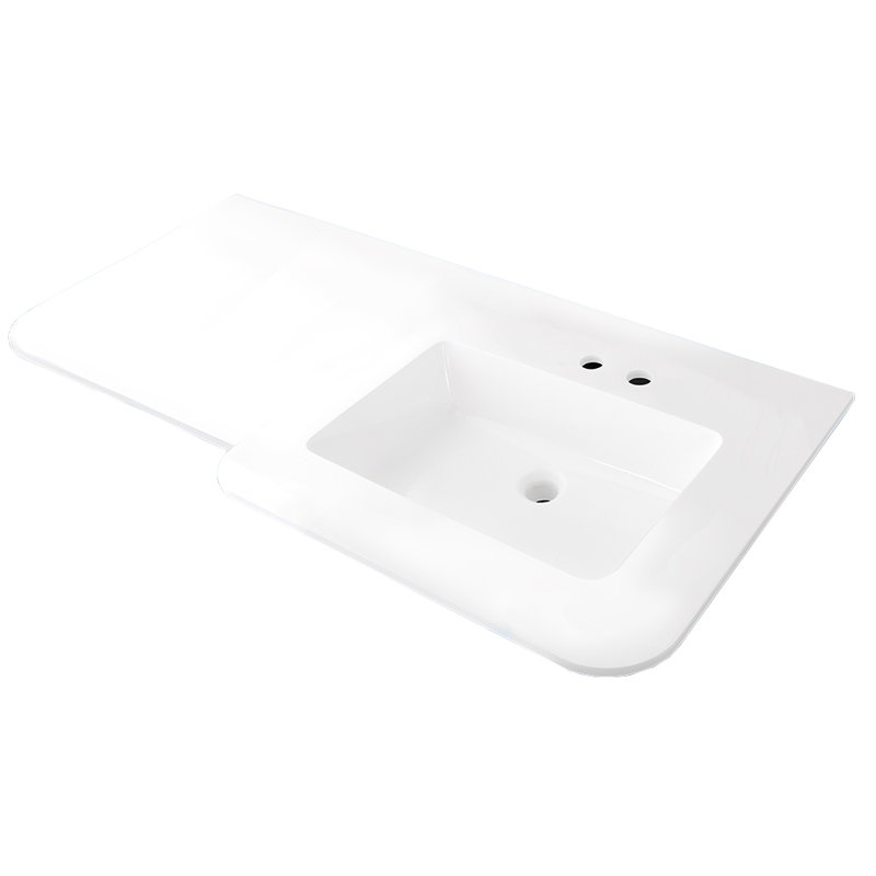 Kubitop 48'' L Bathroom Sink, Gloss White, Deck Mounted Faucet