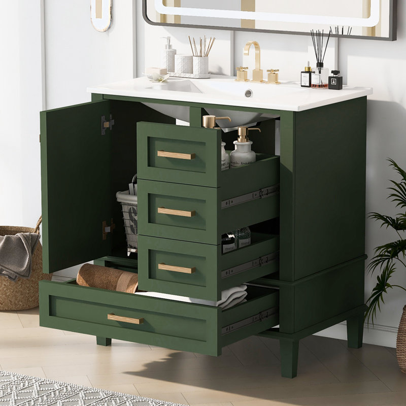 Omani 30'' Single Bathroom Vanity with Top, Green