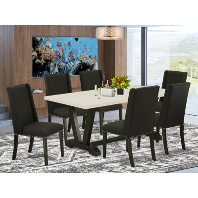 Concow 6 - Person Rubberwood Solid Wood Dining Set