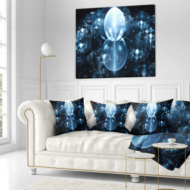 Gouttes d'eau sur miroir - coussin abstrait imprimé, Bleu, 16 po x 1 po, Coussin décoratif