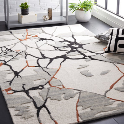 Auburta Abstract Hand Tufted Area Rug in Ivory/Gray/Brown