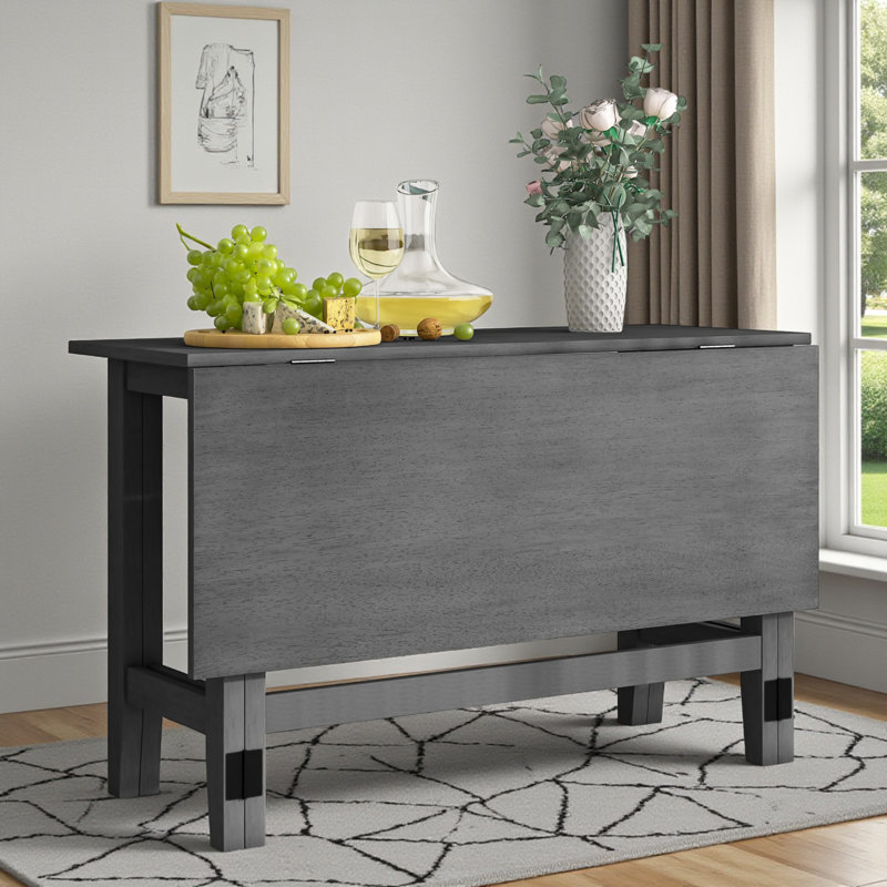 Extendable Dining Table With Drop Leaf, Rectangular, Modern Farmhouse Style, Gray