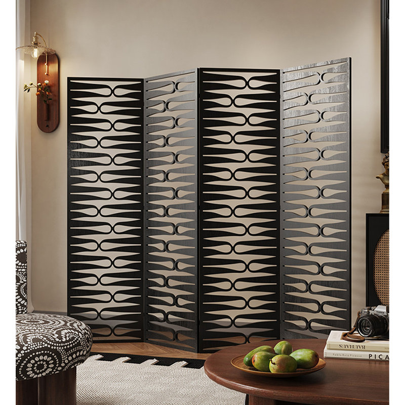Paravent de chambre à coucher pliable en bois massif de style Mid-Century, 3, H 70,9 po x l 70,9 po x P 0,8 po, Noir
