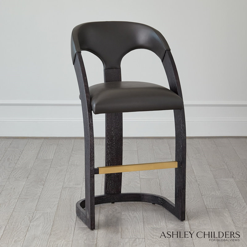 Antique Leather Delia Stool, Black, Bar Stool (30" Seat Height)