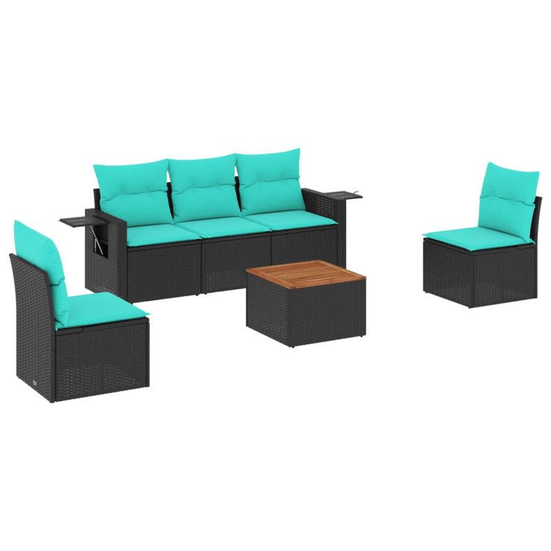  Ensemble de canapé de patio 6 pièces avec coussins en rotin de polyester noir