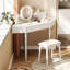 Modern Corner Makeup Vanity Desk With Large Storage, Led Mirror & Stool, Brightness Adjustable, Space-Saving For Small Places, White
