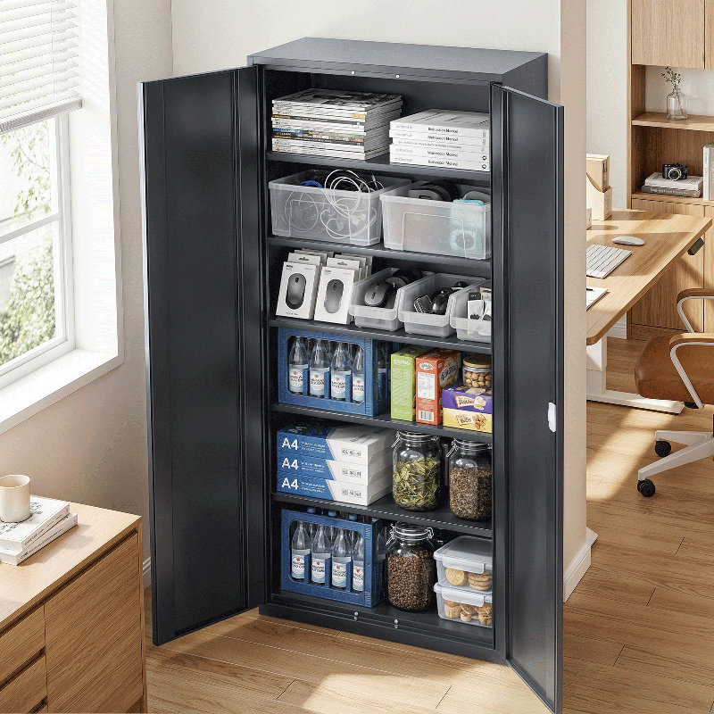 71" Metal Storage Cabinet, Garage Storage Organizer with Locking Doors and Adjustable Shelves, Gray