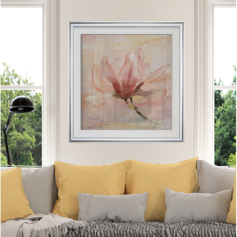 « rêvey magnolia ii », peinture, H 16 po x l 16 po x P 2 po, Cadre argenté