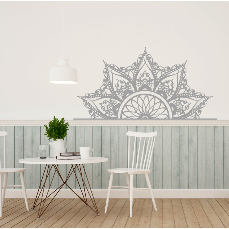 Adhésif décoratif demi-mandala, 18 po x 35 po, Argent