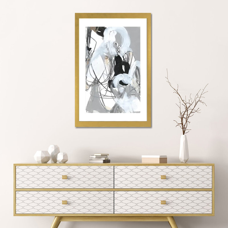 Reproduction d’art, "emmêlé threads III" par June Erica, H 24 po x l 16 po x P 1 po, Papier encadré doré, Blanc