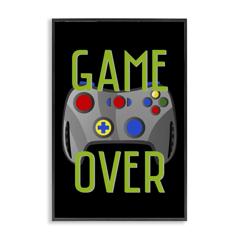 Game Over with Controller Framed Giclee Art by Kim Allen, Midnight Black Framed Giclee, 24" H x 16" W