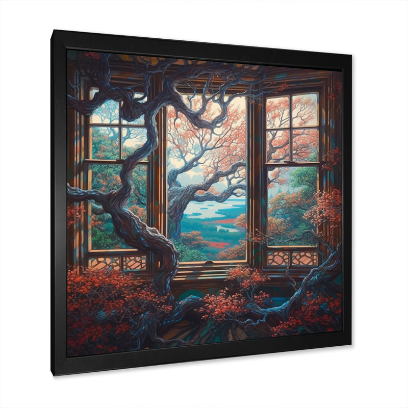 «Roei Orange and Brown Branches In Window IV», reproduction sur toile, Cadre photo noir, H 16 po x l 16 po x P 1 po