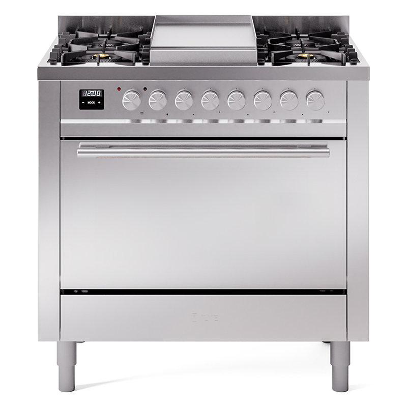  Cuisinière à double combustible 36 po ILVE Professional Plus II, 6 brûleurs scellés, plaque chauffante, Acier Inoxydable