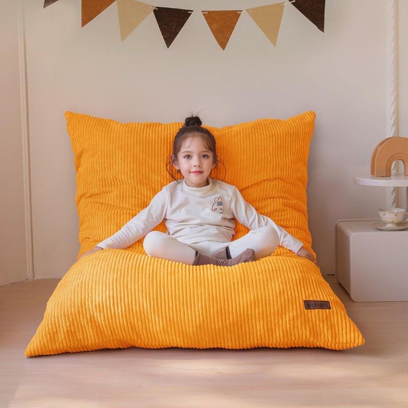 Fauteuil à billes 3 en 1 pour enfants, Velours côtelé orange