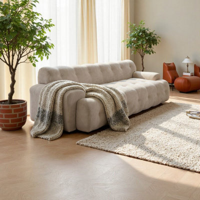 88-Inch Cloud 3-Seater Chenille Sofa with Button Tufted Design – Silver Lining, Ultra-Plush & No Assembly Needed