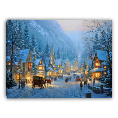 Alpine Christmas Village Street - Wrapped Canvas Wall Art